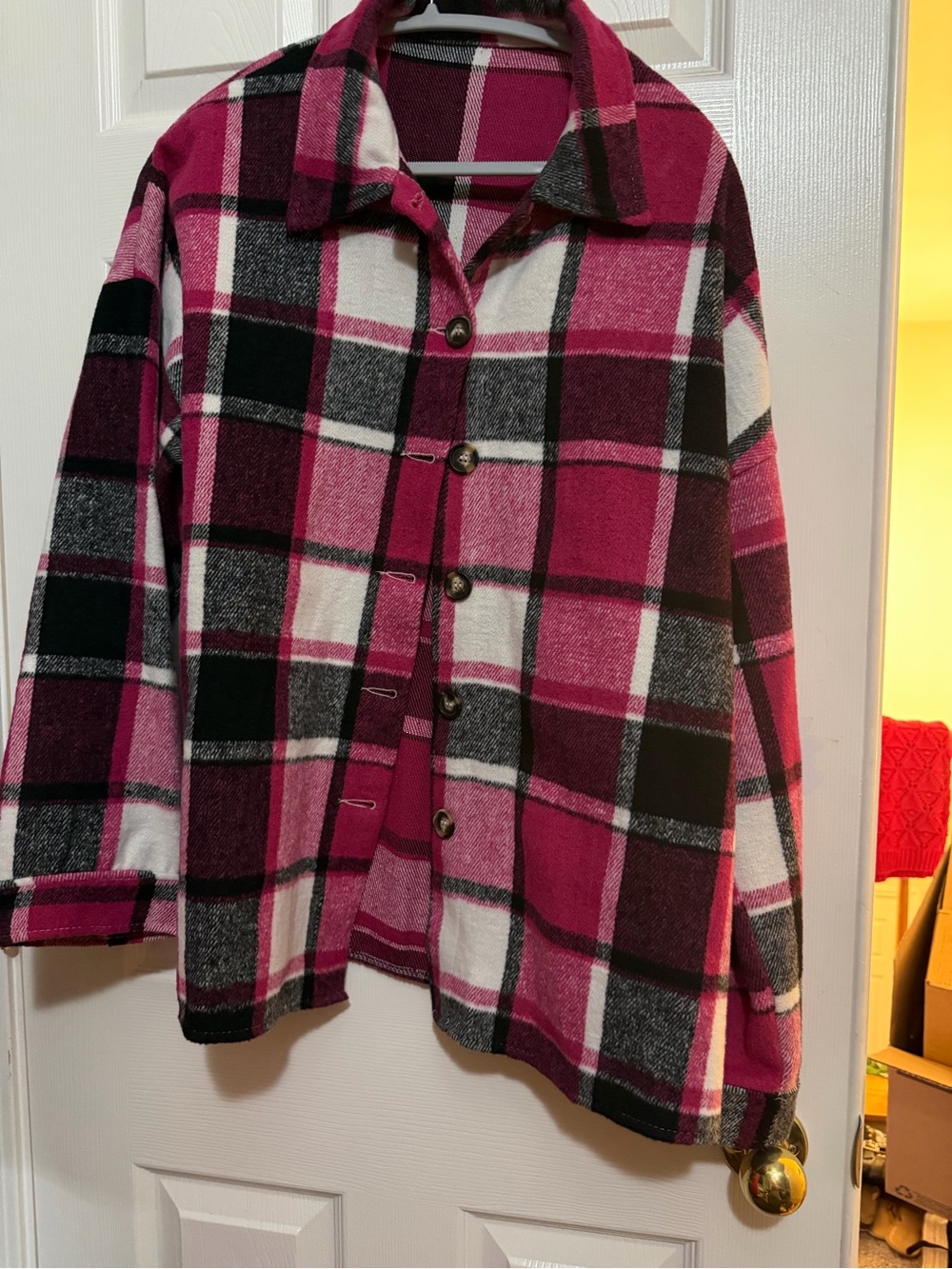 Women’s Pink Plaid Button-Up Jacket